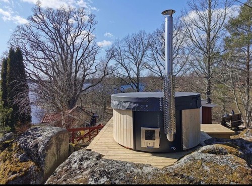 Wood fired fibreglass hot tub - fibreglass,